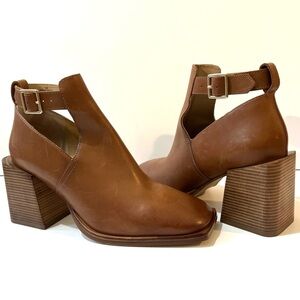 FREE PEOPLE BRADY Leather Block Heel Shoe Boot in Cognac 40